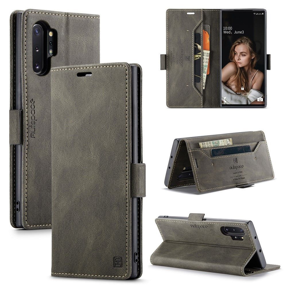AUTSPACE Til Samsung Galaxy Note 10 Plus 4G pung-etui A01 Læderstativcover med RFID-blokerende kortholder