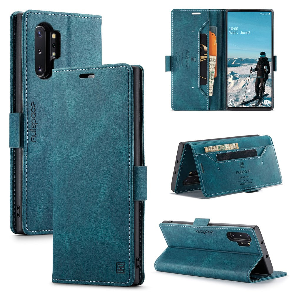 AUTSPACE Til Samsung Galaxy Note 10 Plus 4G pung-etui A01 Læderstativcover med RFID-blokerende kortholder