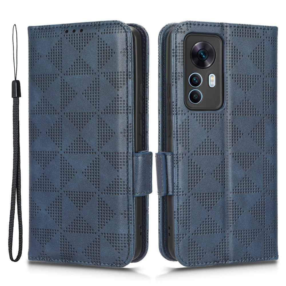 Anti-drop Cell Phone Case For Xiaomi Redmi K50 Ultra 5G / 12T 5G Imprinted Triangle Pattern PU Leather Wallet Stand Protective Cover
