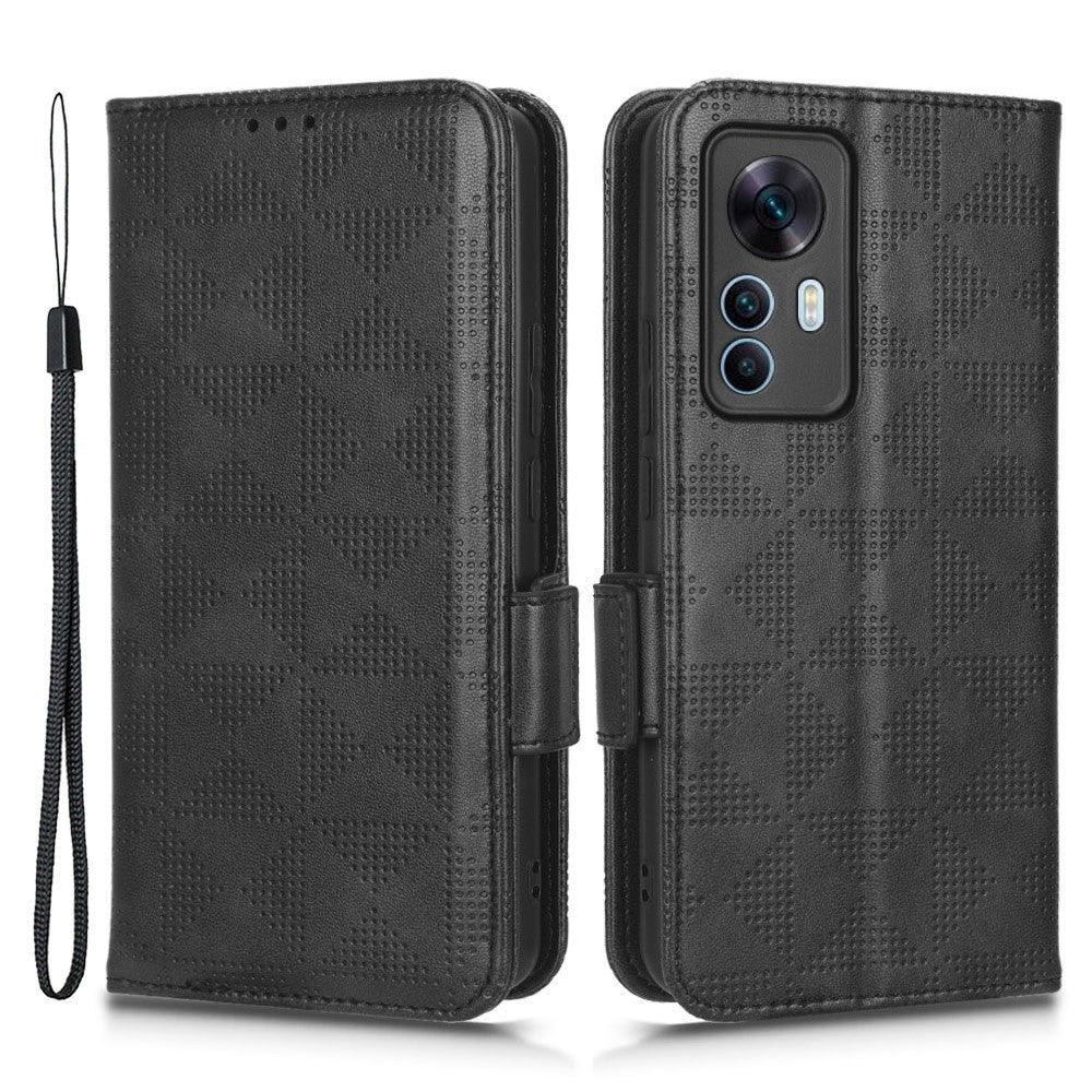 Anti-drop Cell Phone Case For Xiaomi Redmi K50 Ultra 5G / 12T 5G Imprinted Triangle Pattern PU Leather Wallet Stand Protective Cover