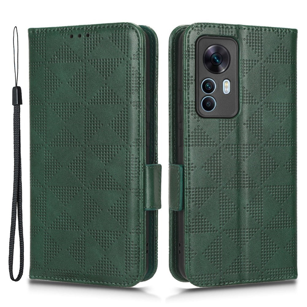 Anti-drop Cell Phone Case For Xiaomi Redmi K50 Ultra 5G / 12T 5G Imprinted Triangle Pattern PU Leather Wallet Stand Protective Cover