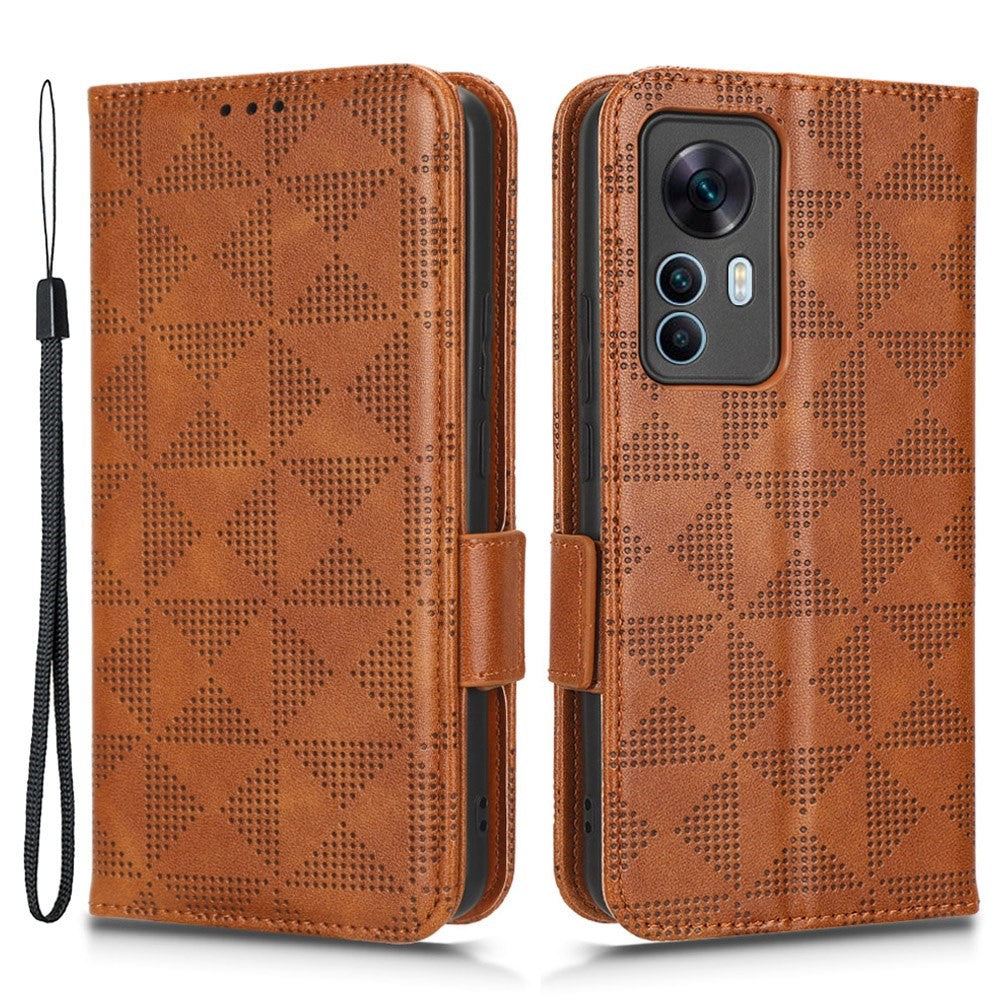 Anti-drop Cell Phone Case For Xiaomi Redmi K50 Ultra 5G / 12T 5G Imprinted Triangle Pattern PU Leather Wallet Stand Protective Cover