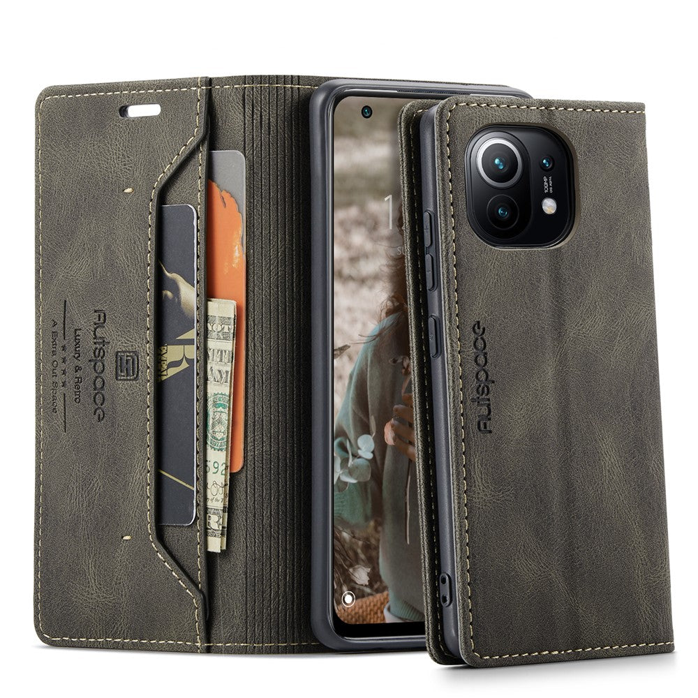 AUTSPACE For Xiaomi Mi 11 Wallet Case  A01 Leather Stand Cover with RFID Blocking Card Holder