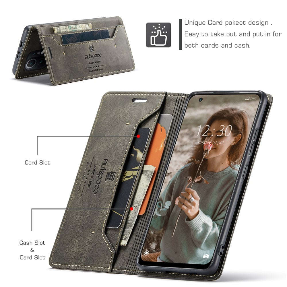 AUTSPACE For Xiaomi Mi 11 Wallet Case  A01 Leather Stand Cover with RFID Blocking Card Holder