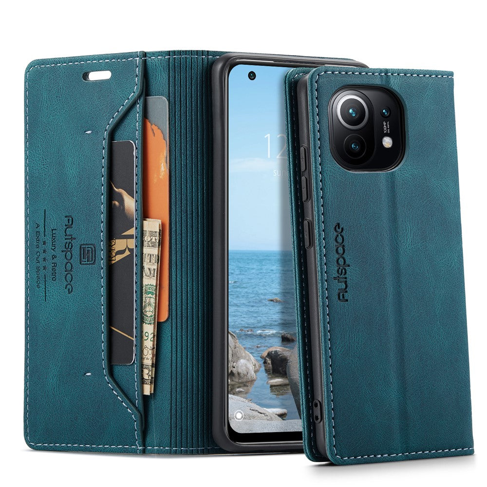 AUTSPACE For Xiaomi Mi 11 Wallet Case  A01 Leather Stand Cover with RFID Blocking Card Holder