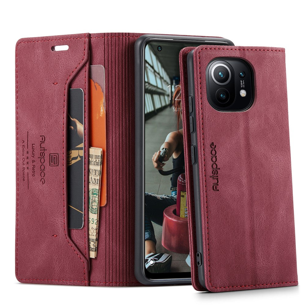 AUTSPACE For Xiaomi Mi 11 Wallet Case  A01 Leather Stand Cover with RFID Blocking Card Holder