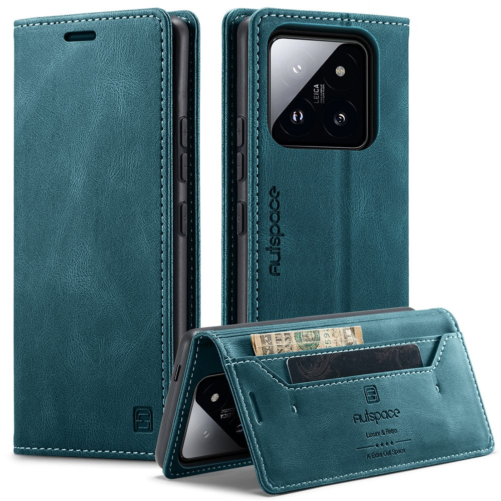 AUTSPACE For Xiaomi 14 Pro Wallet Case  A01 Leather Stand Cover with RFID Blocking Card Holder