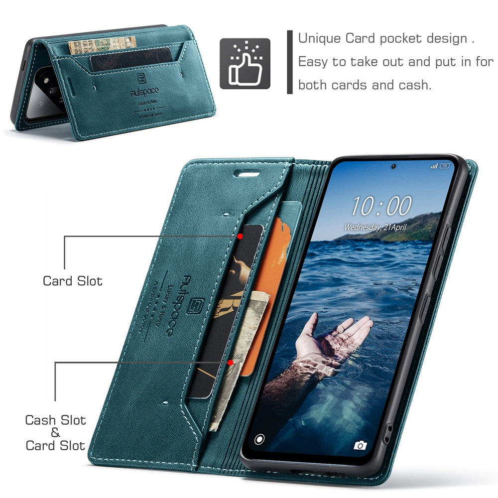 AUTSPACE For Xiaomi 14 Pro Wallet Case  A01 Leather Stand Cover with RFID Blocking Card Holder