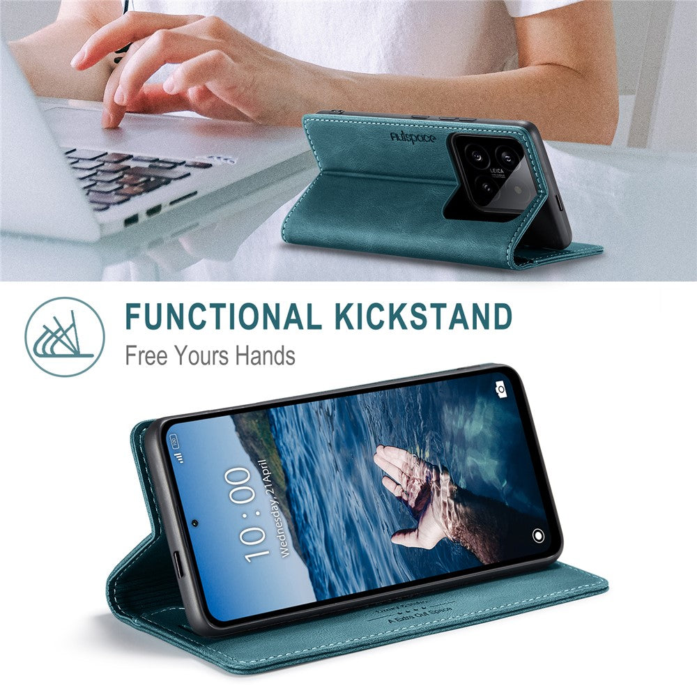AUTSPACE For Xiaomi 14 Pro Wallet Case  A01 Leather Stand Cover with RFID Blocking Card Holder