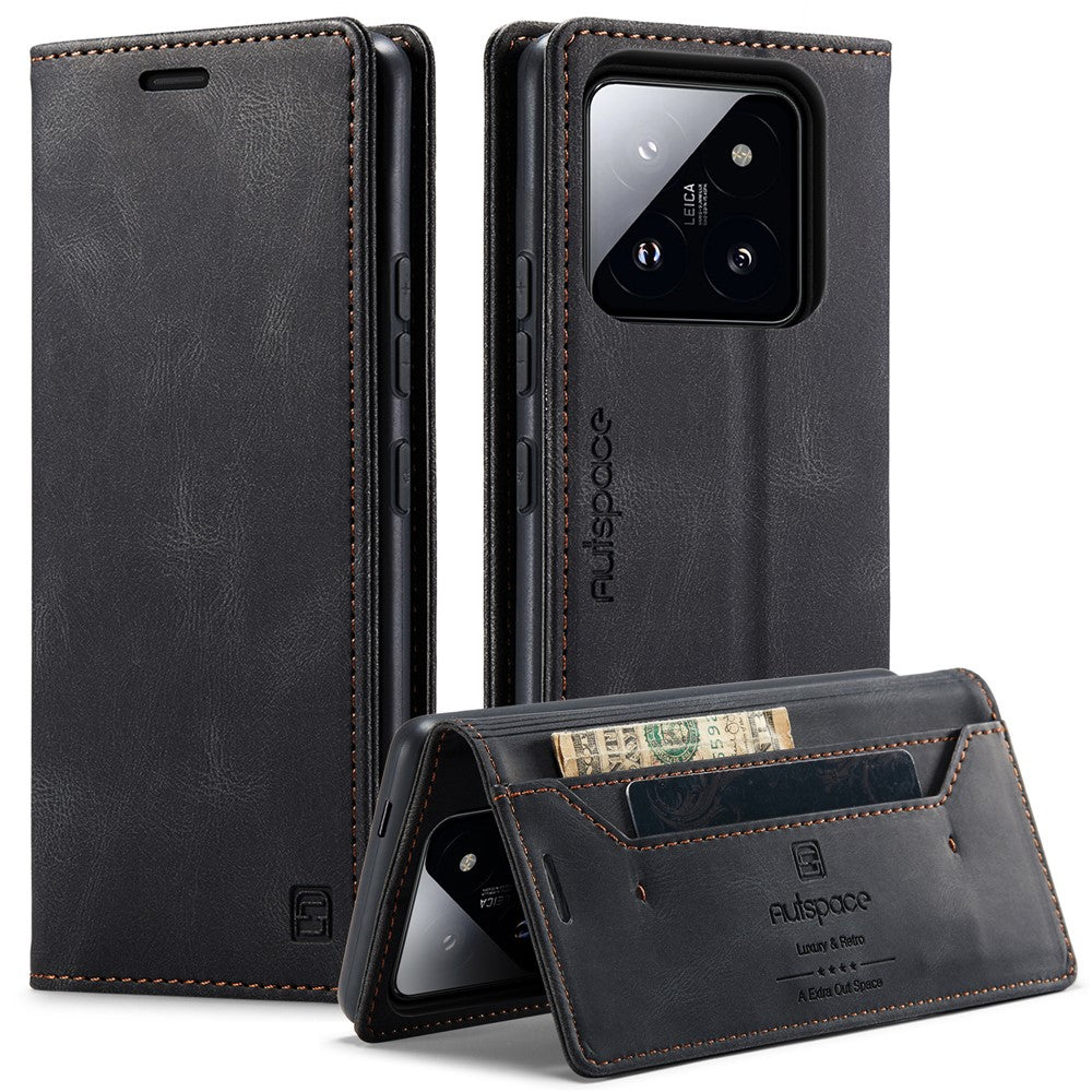 AUTSPACE For Xiaomi 14 Pro Wallet Case  A01 Leather Stand Cover with RFID Blocking Card Holder