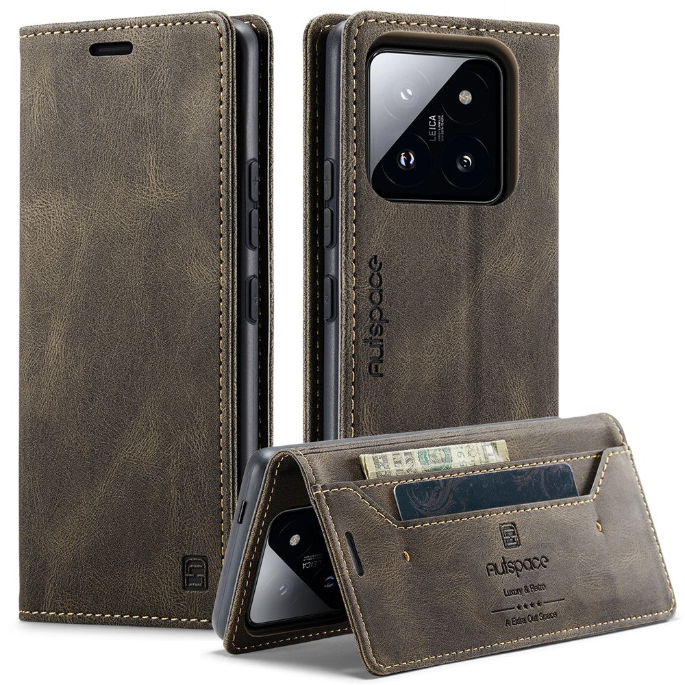 AUTSPACE For Xiaomi 14 Pro Wallet Case  A01 Leather Stand Cover with RFID Blocking Card Holder