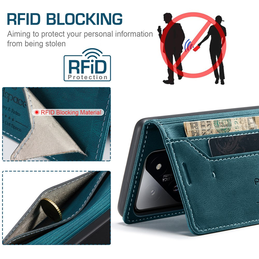 AUTSPACE For Xiaomi 14 Wallet Case  A01 Leather Stand Cover with RFID Blocking Card Holder