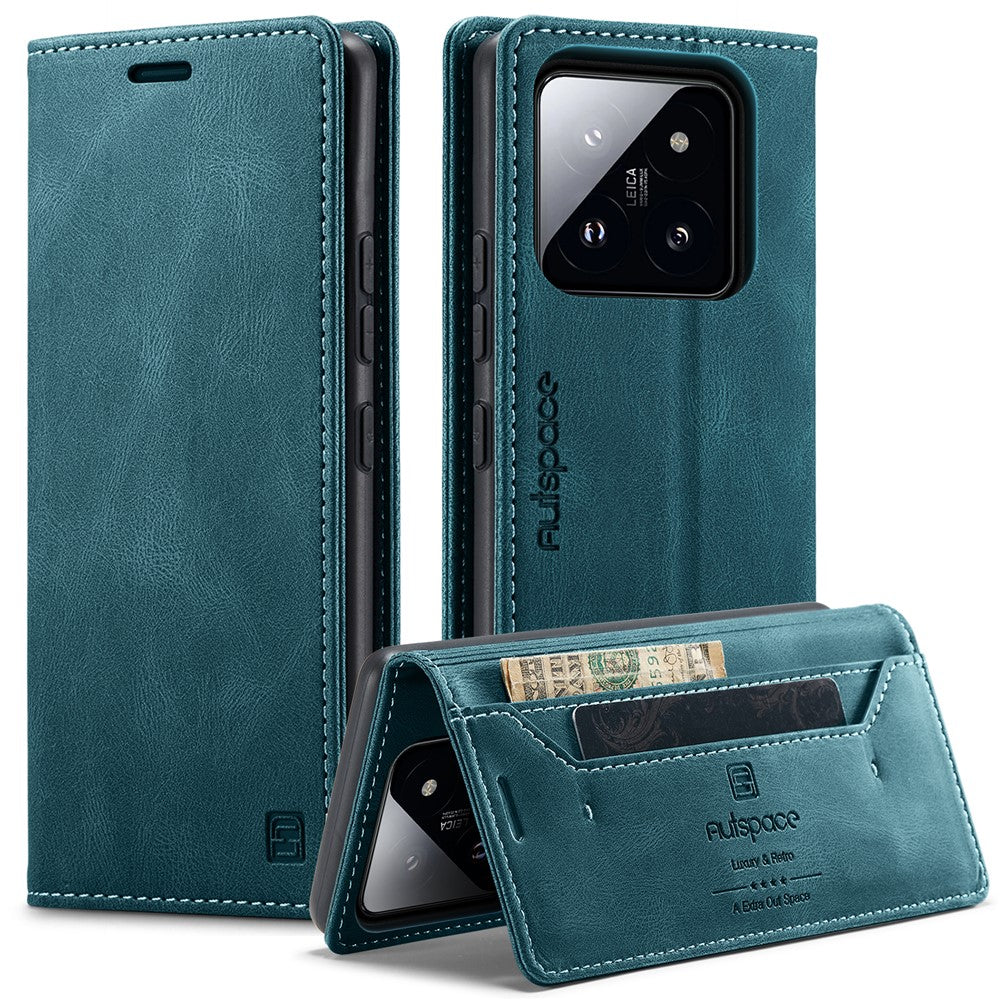 AUTSPACE For Xiaomi 14 Wallet Case  A01 Leather Stand Cover with RFID Blocking Card Holder