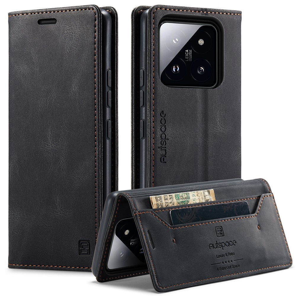 AUTSPACE For Xiaomi 14 Wallet Case  A01 Leather Stand Cover with RFID Blocking Card Holder