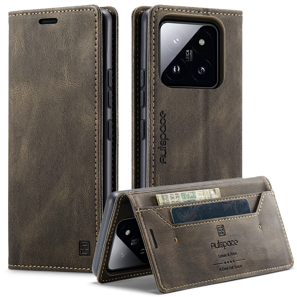 AUTSPACE For Xiaomi 14 Wallet Case  A01 Leather Stand Cover with RFID Blocking Card Holder