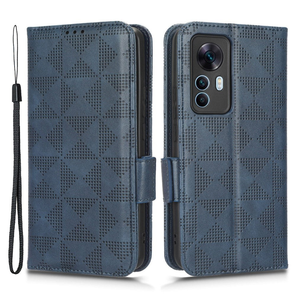 Stötsäkert mobilskal för Xiaomi 12T 5G / Redmi K50 Ultra 5G, präglat triangelmönster PU-läder plånbok stativ folio vikbart skyddsfodral