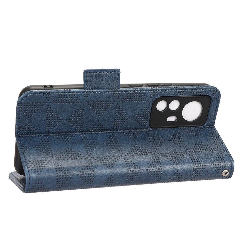 Shockproof Phone Case For Xiaomi 12T 5G / Redmi K50 Ultra 5G, Imprinted Triangle Pattern PU Leather Wallet Stand Folio Flip Protective Cover