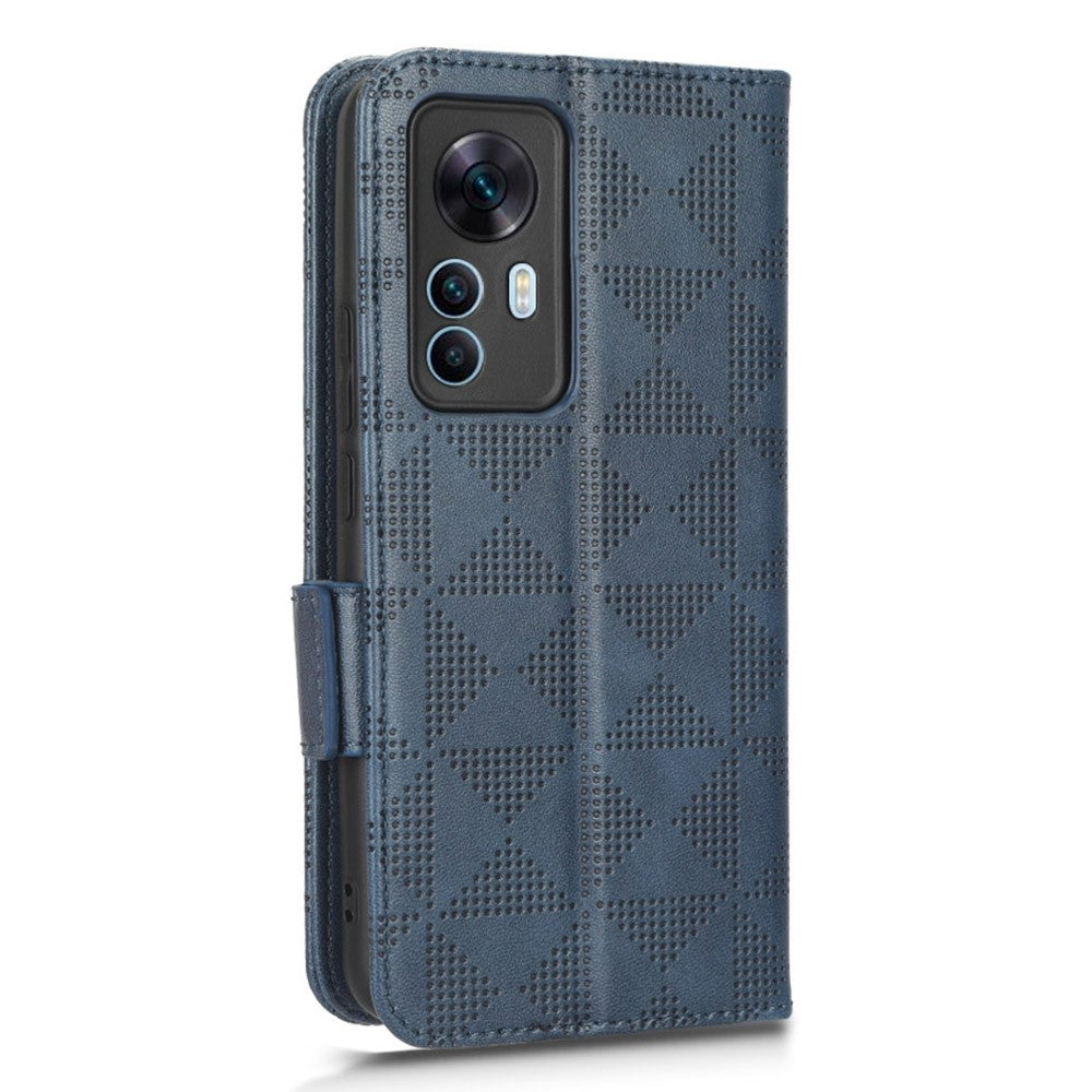 Shockproof Phone Case For Xiaomi 12T 5G / Redmi K50 Ultra 5G, Imprinted Triangle Pattern PU Leather Wallet Stand Folio Flip Protective Cover