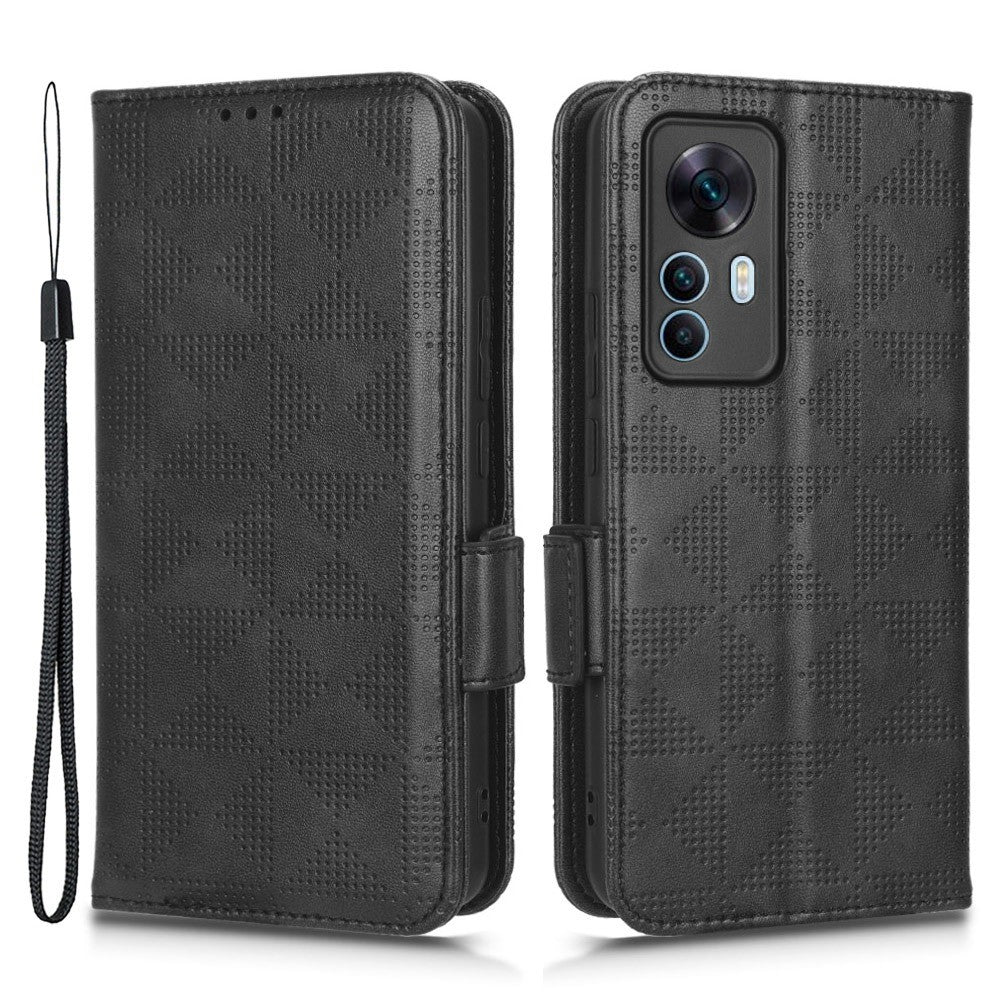 Shockproof Phone Case For Xiaomi 12T 5G / Redmi K50 Ultra 5G, Imprinted Triangle Pattern PU Leather Wallet Stand Folio Flip Protective Cover