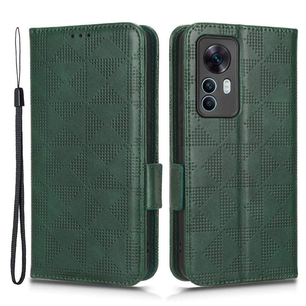 Shockproof Phone Case For Xiaomi 12T 5G / Redmi K50 Ultra 5G, Imprinted Triangle Pattern PU Leather Wallet Stand Folio Flip Protective Cover