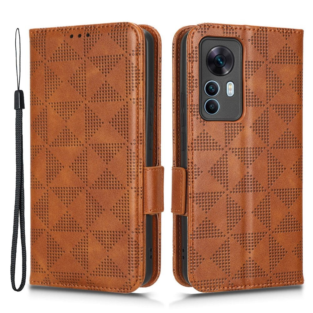 Shockproof Phone Case For Xiaomi 12T 5G / Redmi K50 Ultra 5G, Imprinted Triangle Pattern PU Leather Wallet Stand Folio Flip Protective Cover