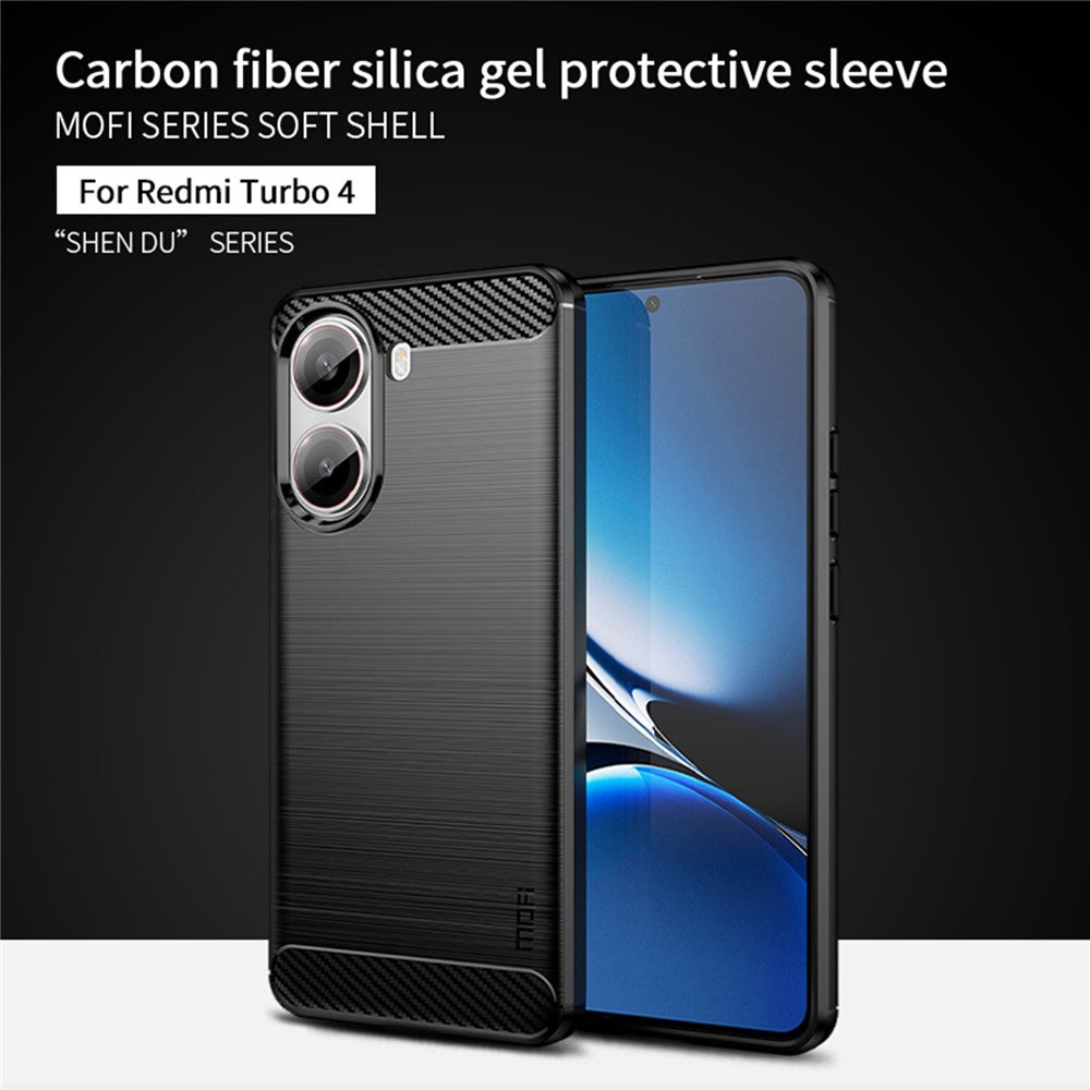 MOFI För Xiaomi Redmi Turbo 4 5G Bakstycke Borstad Textur Kolfiber Mjukt TPU-skal