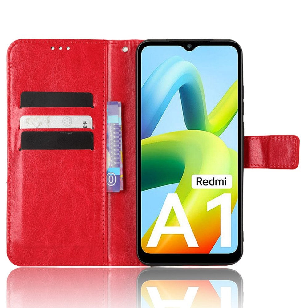 For Xiaomi Redmi A1 4G / A2 4G Anti-fall Phone Case Foldable Stand Crazy Horse Texture Magnetic Clasp PU Leather Phone Wallet Cover