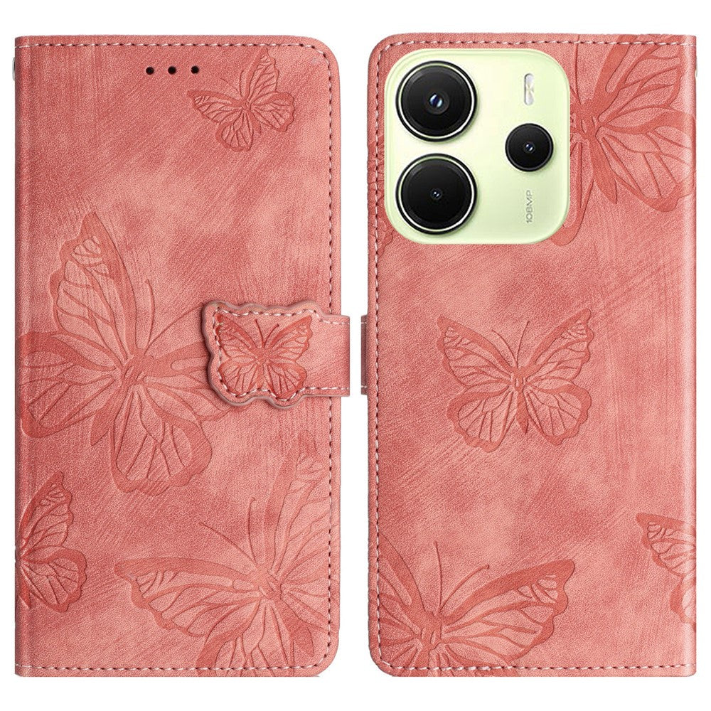 For Xiaomi Redmi Note 14 4G (163.25mm) Case Butterfly Design Flip Wallet Leather Phone Cover Skin-Touch