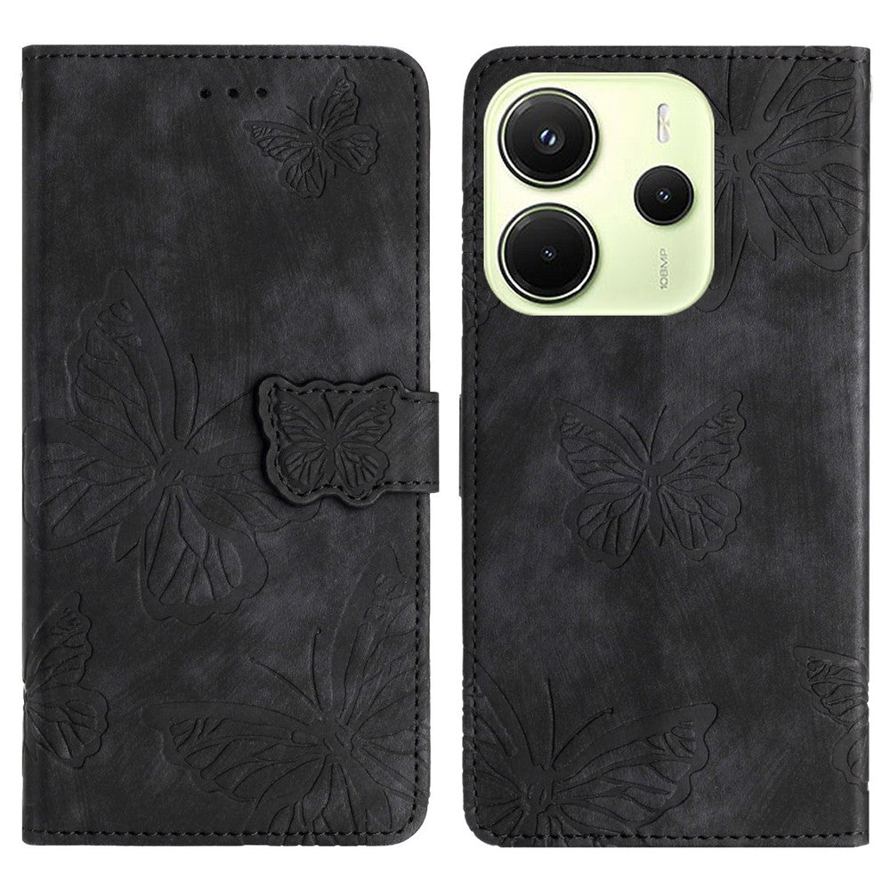 For Xiaomi Redmi Note 14 4G (163.25mm) Case Butterfly Design Flip Wallet Leather Phone Cover Skin-Touch