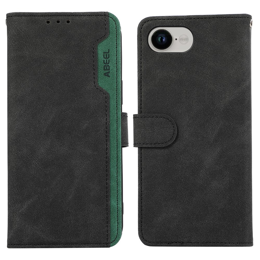 ABEEL For iPhone 17e / 16e Case Color Splicing Leather Flip Phone Cover RFID Blocking