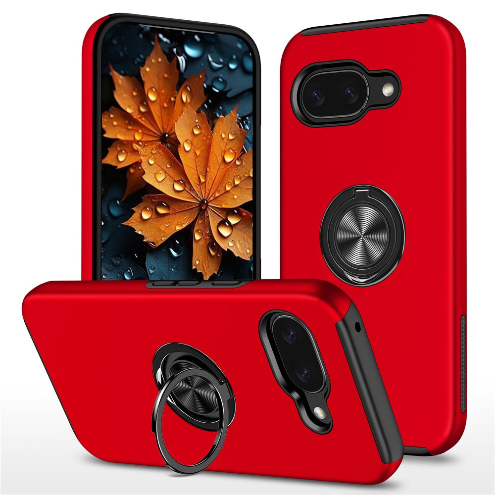 Til Google Pixel 9a Cover PC + TPU Telefoncover med drejelig ringholder