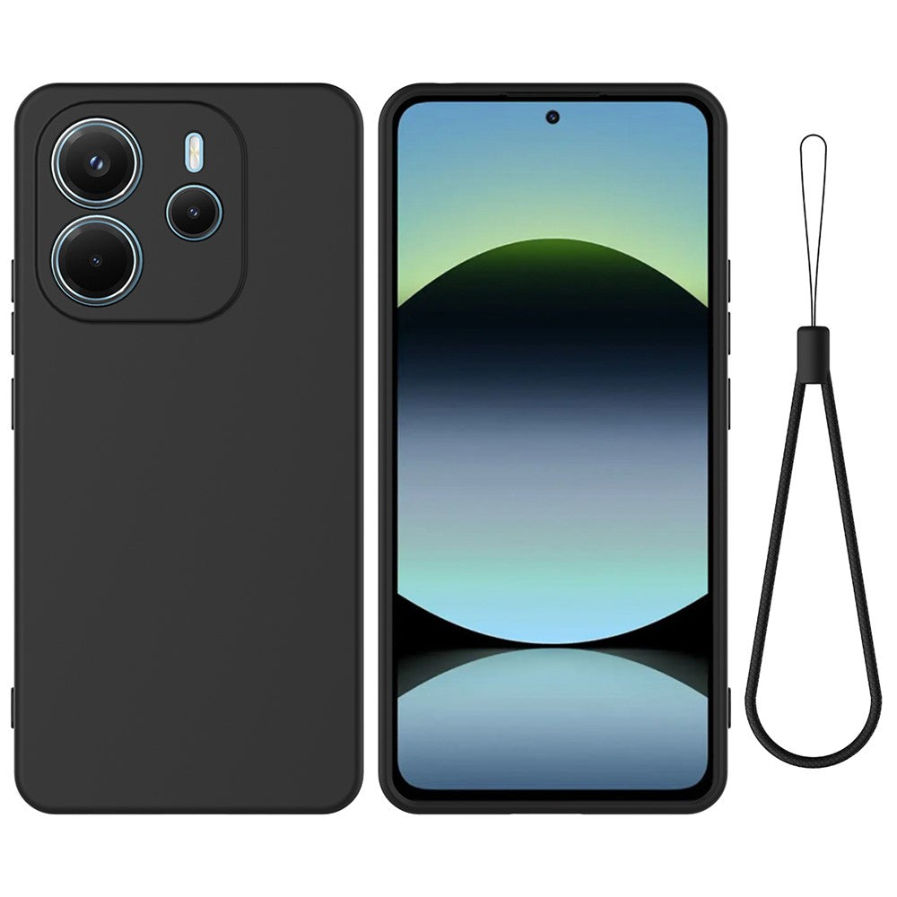 For Xiaomi Redmi Note 14 4G (163.25mm) Liquid Silicone Case Phone Back Cover with Hand Strap