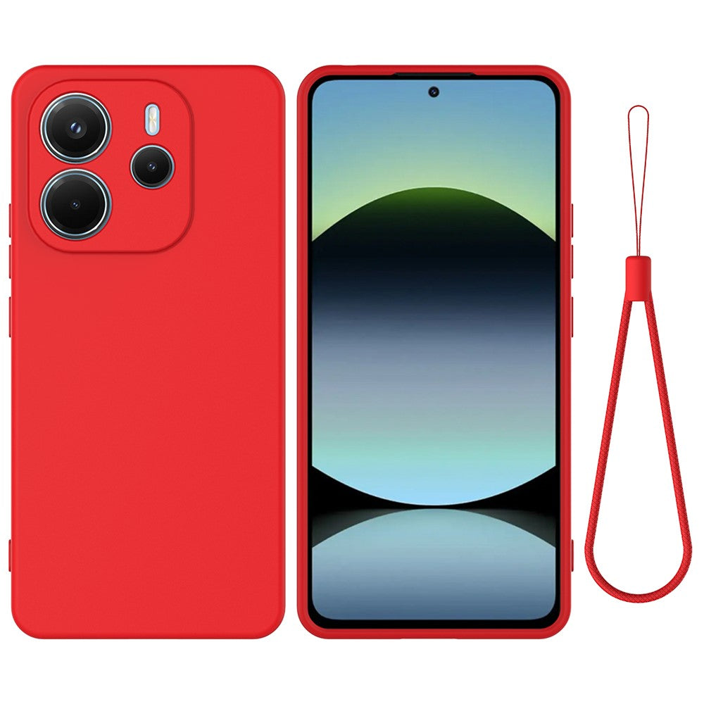 For Xiaomi Redmi Note 14 4G (163.25mm) Liquid Silicone Case Phone Back Cover with Hand Strap