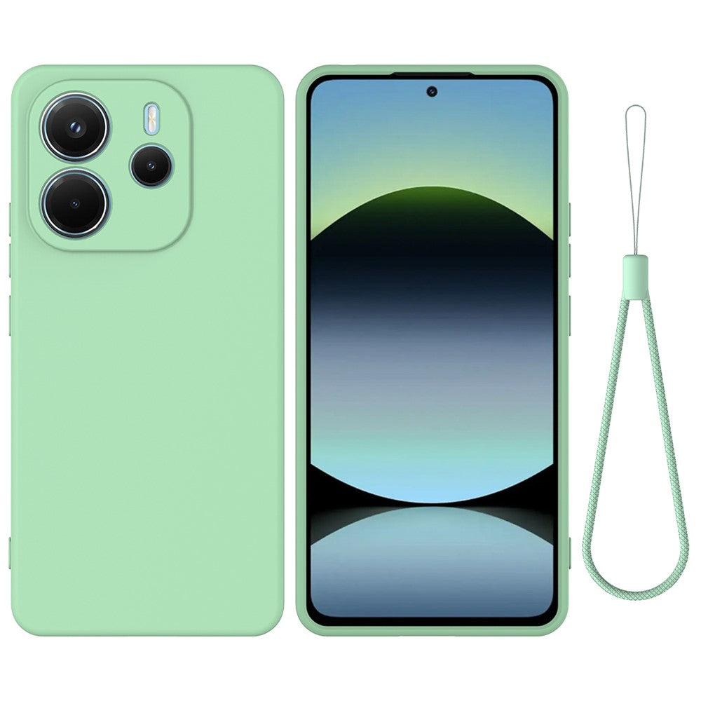 For Xiaomi Redmi Note 14 4G (163.25mm) Liquid Silicone Case Phone Back Cover with Hand Strap