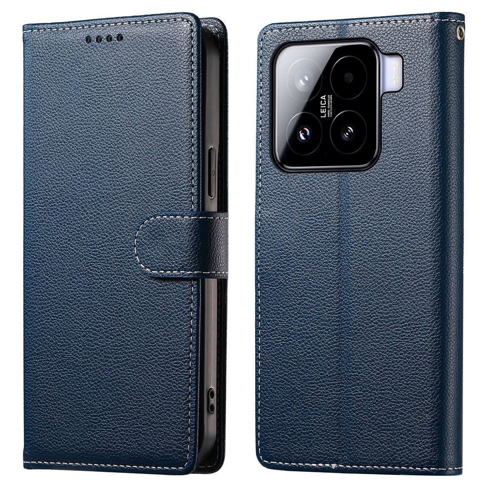 DF-012 För Xiaomi 15 Skal Litchi Textur Läder Magnetspänne Plånboksfodral med Handledsrem