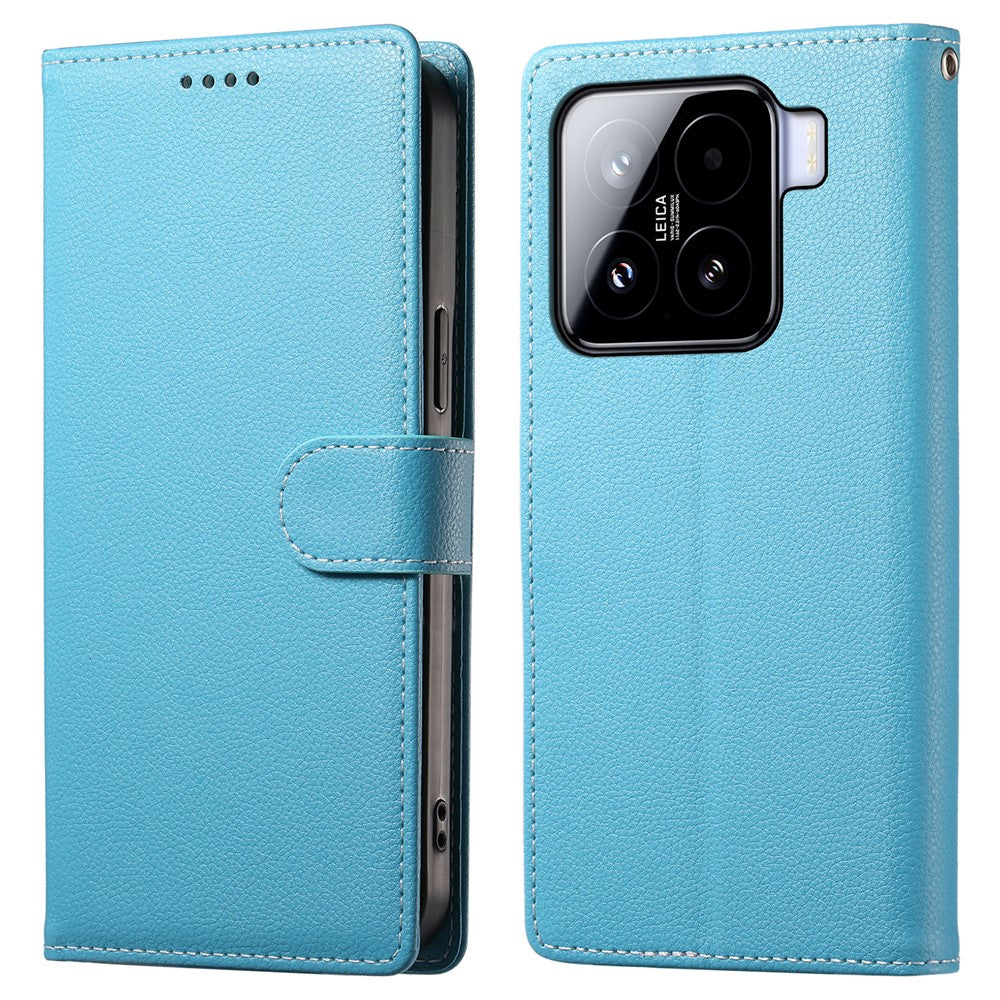DF-012 För Xiaomi 15 Skal Litchi Textur Läder Magnetspänne Plånboksfodral med Handledsrem