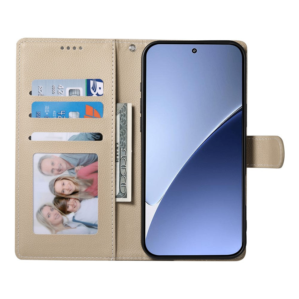 Xiaomi 15 Pro-skal med litchitexturerat läderplånbok, mobilskal med magnetisk snäpplås