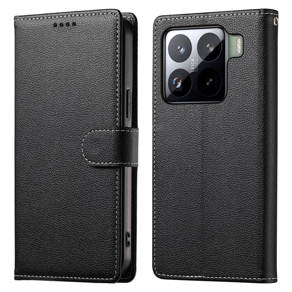 Xiaomi 15 Pro-skal med litchitexturerat läderplånbok, mobilskal med magnetisk snäpplås