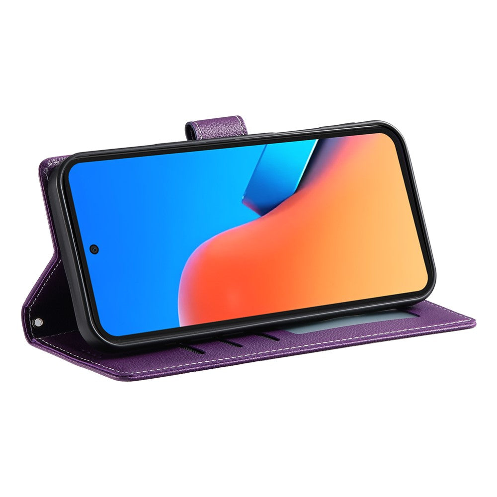 DF-012 For Xiaomi Redmi Turbo 3 5G  /  Poco F6 5G Case Litchi Texture Leather Magnetic Clasp Wallet Stand Phone Cover with Wrist Strap