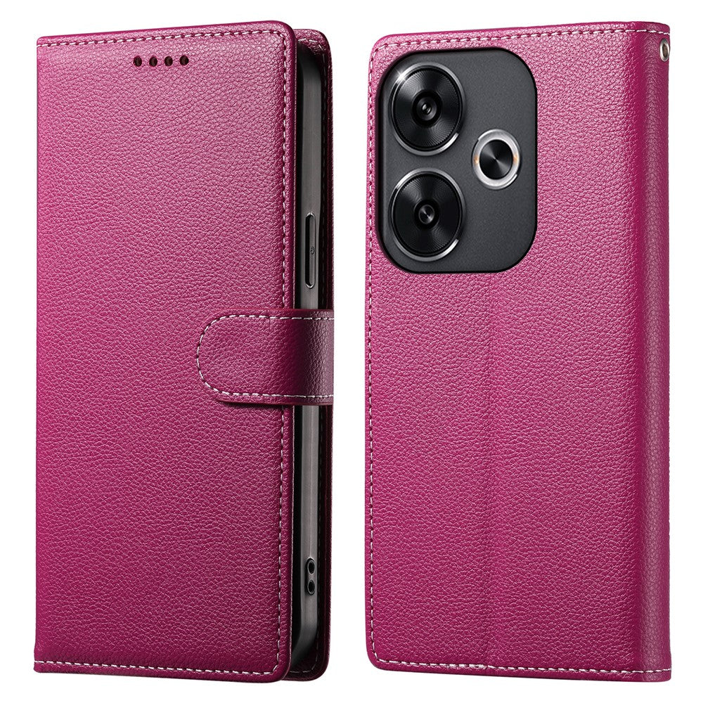 DF-012 For Xiaomi Redmi Turbo 3 5G  /  Poco F6 5G Case Litchi Texture Leather Magnetic Clasp Wallet Stand Phone Cover with Wrist Strap