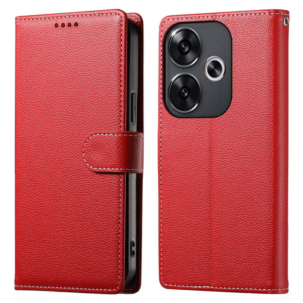 DF-012 For Xiaomi Redmi Turbo 3 5G  /  Poco F6 5G Case Litchi Texture Leather Magnetic Clasp Wallet Stand Phone Cover with Wrist Strap