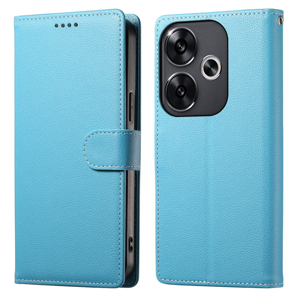DF-012 For Xiaomi Redmi Turbo 3 5G  /  Poco F6 5G Case Litchi Texture Leather Magnetic Clasp Wallet Stand Phone Cover with Wrist Strap