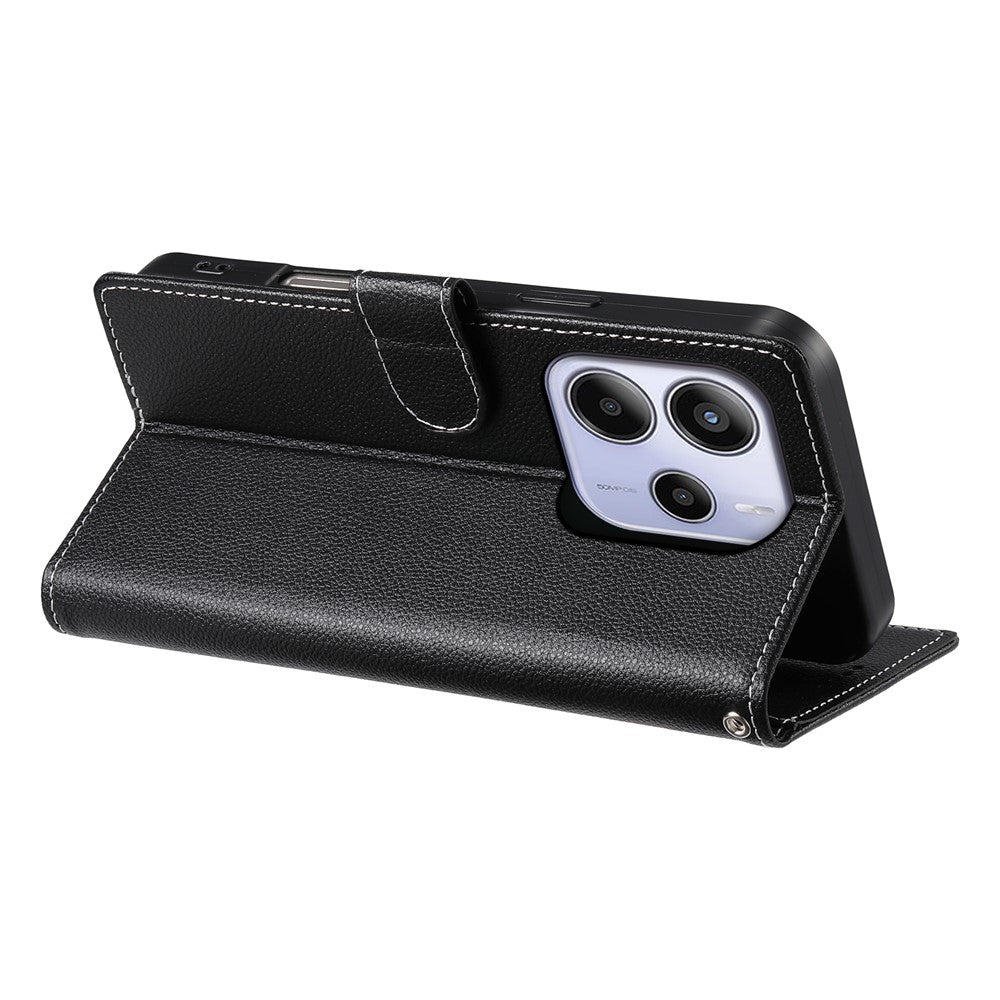 For Xiaomi Redmi Note 14 4G (163.25mm) Stand Case Litchi Texture Leather Wallet Phone Cover Magnetic Snap