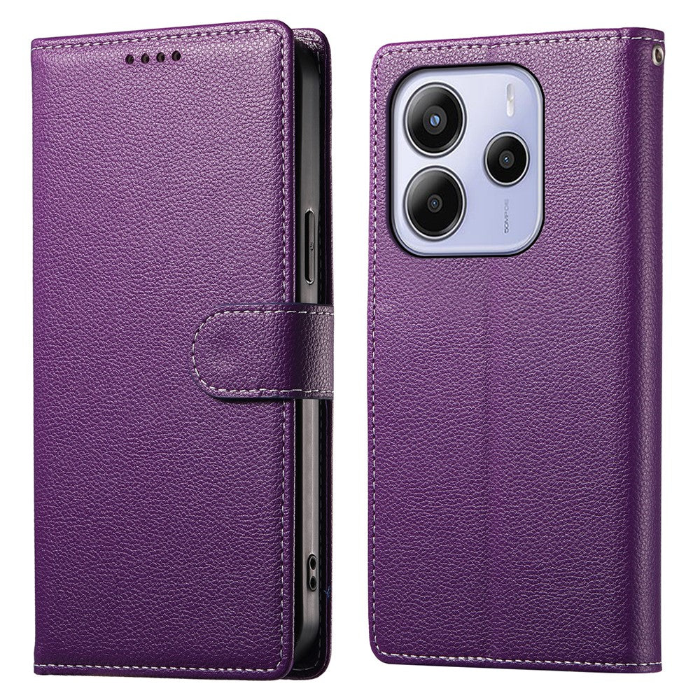 For Xiaomi Redmi Note 14 4G (163.25mm) Stand Case Litchi Texture Leather Wallet Phone Cover Magnetic Snap