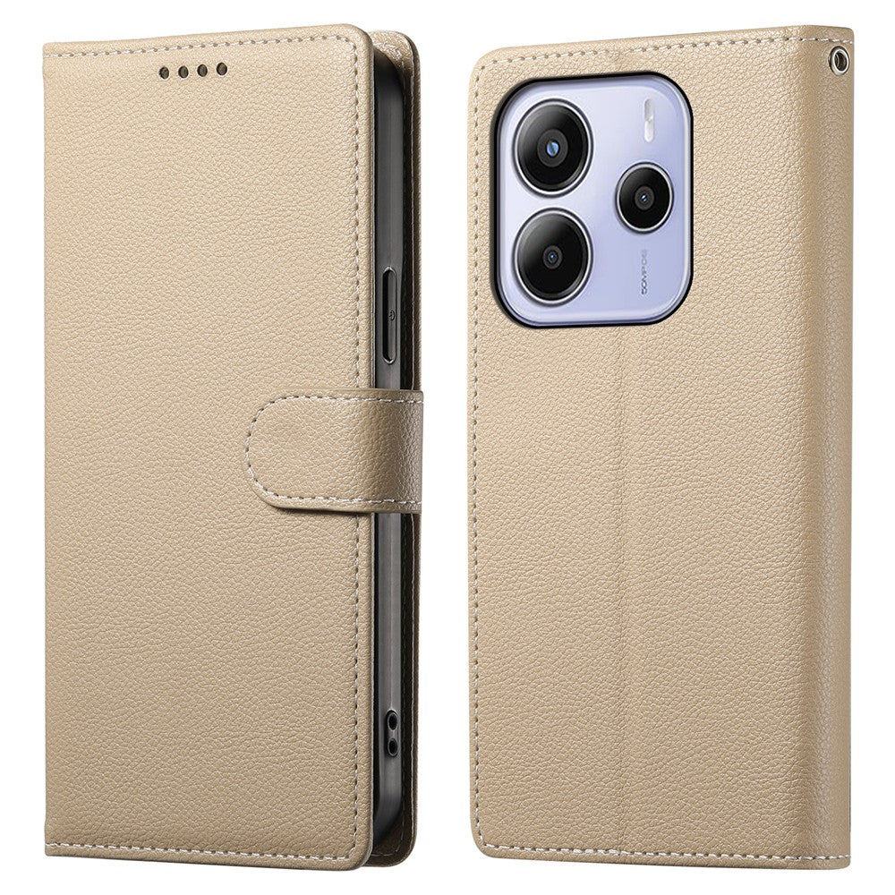 For Xiaomi Redmi Note 14 4G (163.25mm) Stand Case Litchi Texture Leather Wallet Phone Cover Magnetic Snap