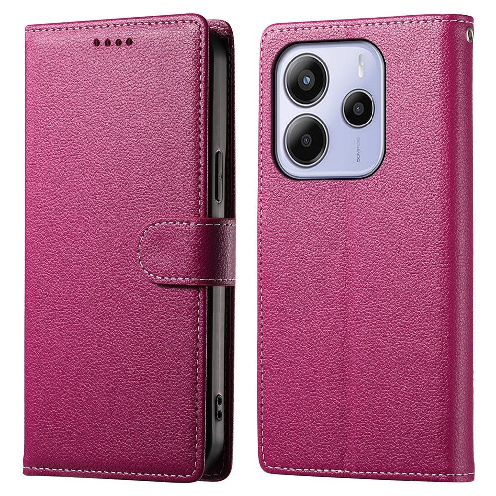 For Xiaomi Redmi Note 14 4G (163.25mm) Stand Case Litchi Texture Leather Wallet Phone Cover Magnetic Snap