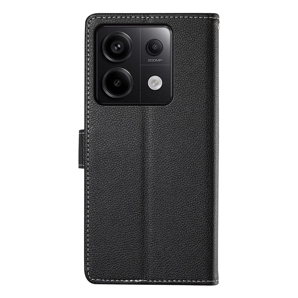 DF-012 For Xiaomi Redmi Note 13 Pro 5G / Poco X6 5G Case Litchi Texture Leather Magnetic Clasp Wallet Stand Phone Cover with Wrist Strap