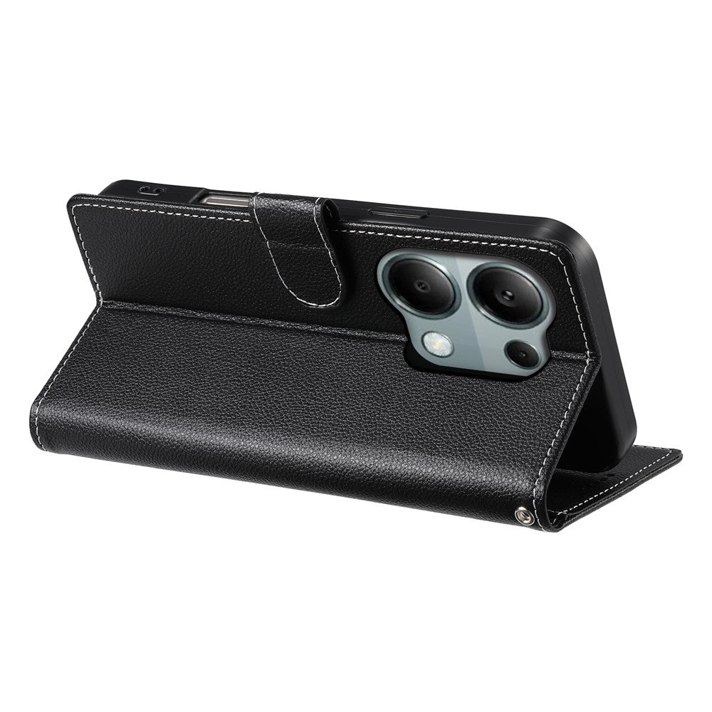 DF-012 For Xiaomi Redmi Note 13 Pro 4G Case Litchi Texture Leather Magnetic Clasp Wallet Stand Phone Cover with Wrist Strap