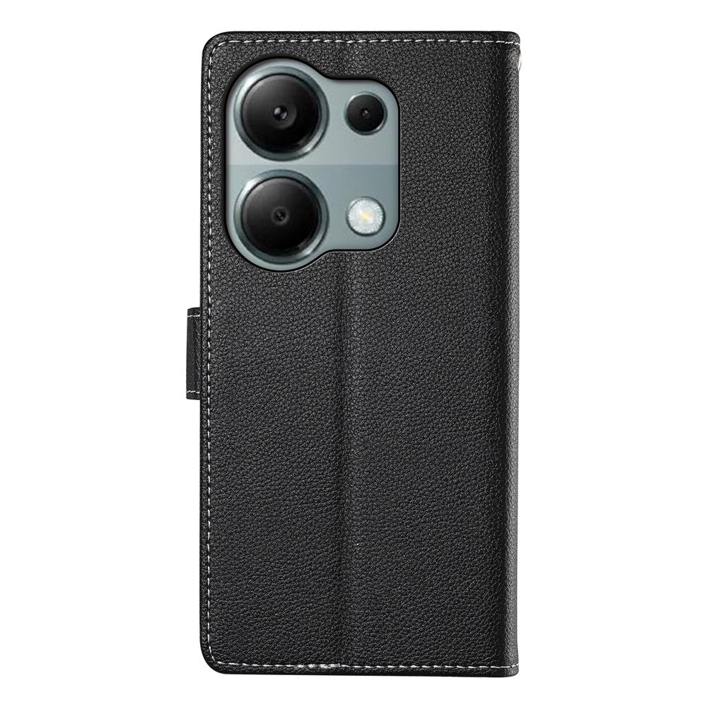 DF-012 For Xiaomi Redmi Note 13 Pro 4G Case Litchi Texture Leather Magnetic Clasp Wallet Stand Phone Cover with Wrist Strap