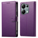 DF-012 For Xiaomi Redmi Note 13 Pro 4G Case Litchi Texture Leather Magnetic Clasp Wallet Stand Phone Cover with Wrist Strap